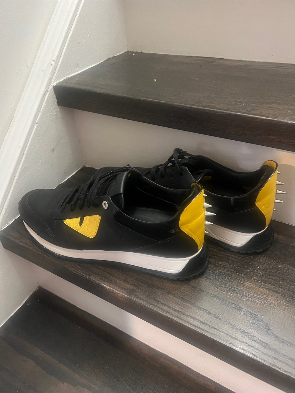 Fendi Black and Yellow Spike Heel Men's Sneakers